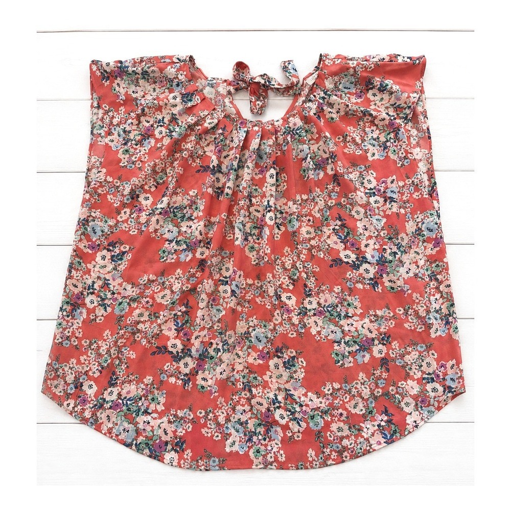 LC Lauren Conrad Floral Flutter Sleeve Blouse Tie Back Boho Cottagecore XXL